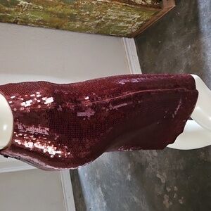 New W Tag EXPRESS Reddis Brown Sequins Pencil Skirt Shimmering Stretchy Size XS
